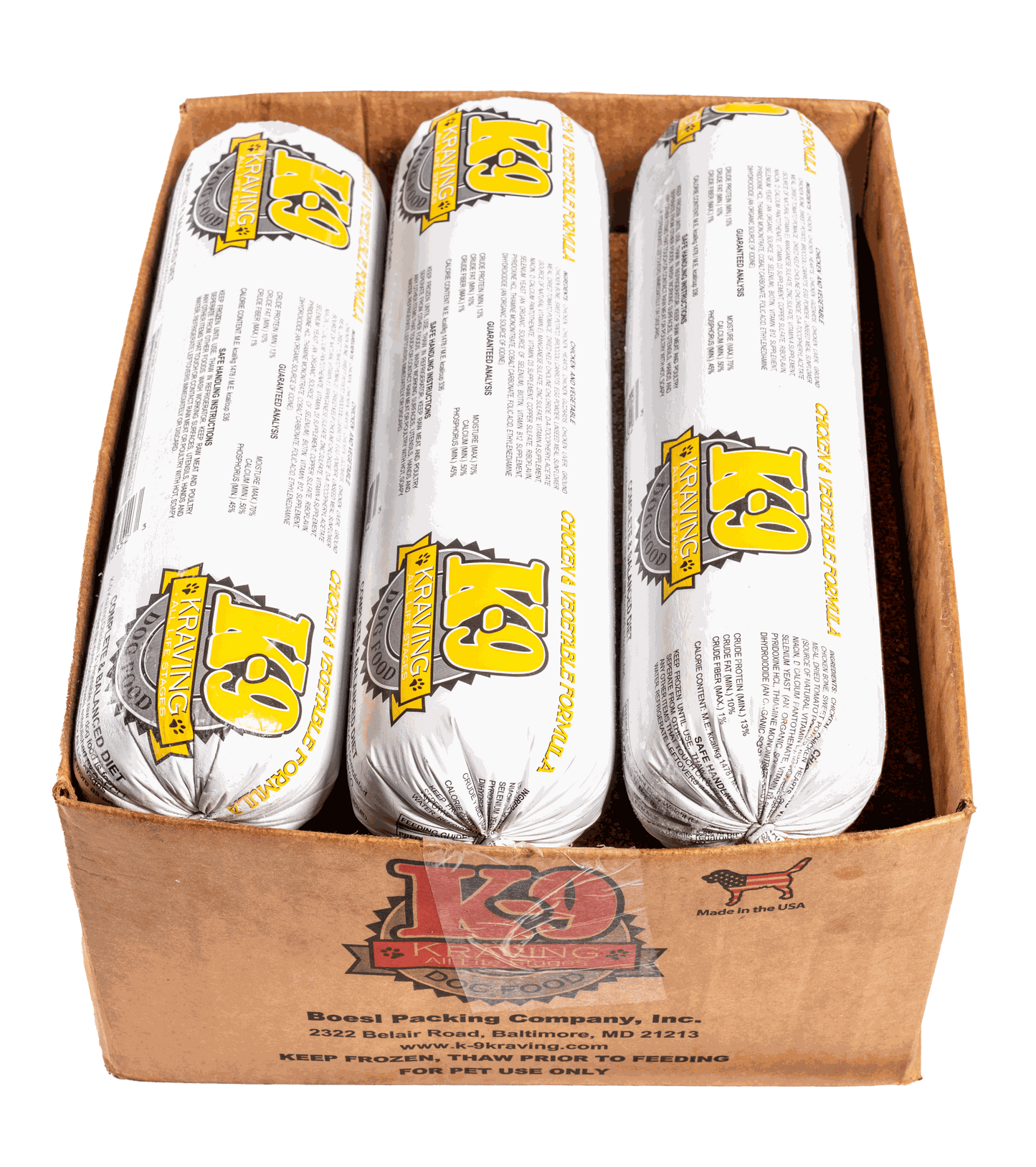 K-9 Kraving Chicken & Vegetable Raw Dog Food Packaging