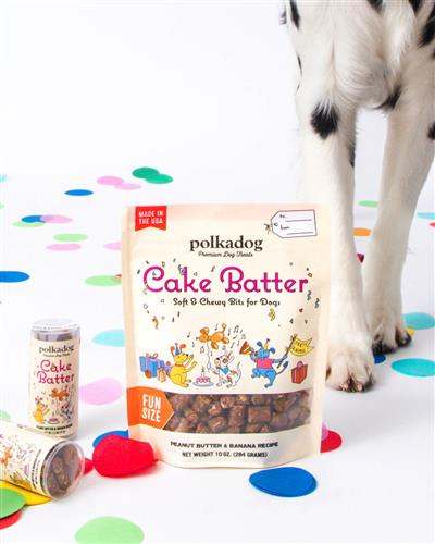 Banana Soft & Chewy Dog Treats Mini Tube with Cake Batter and Peanut Butter Flavor.