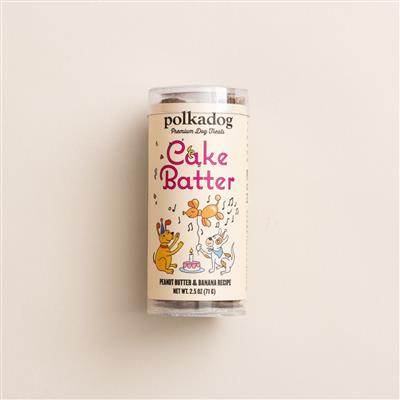 Banana soft and chewy dog treats mini tube with cake batter and peanut butter flavor.