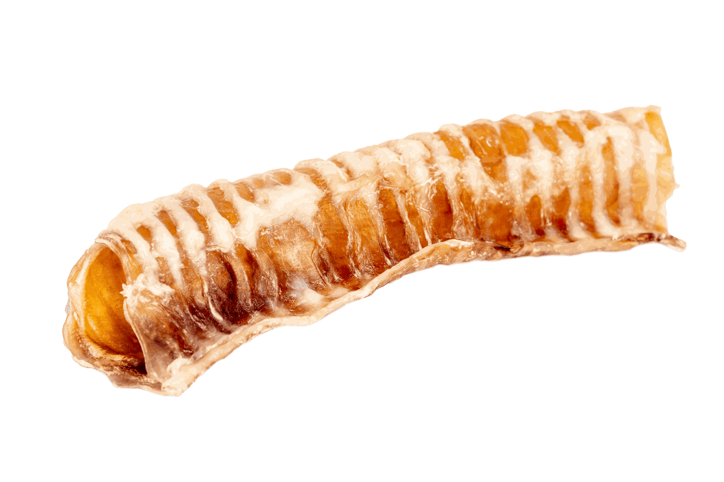 Dried beef trachea dog chew treat, rich in glucosamine and chondroitin, promotes joint health and dental care.