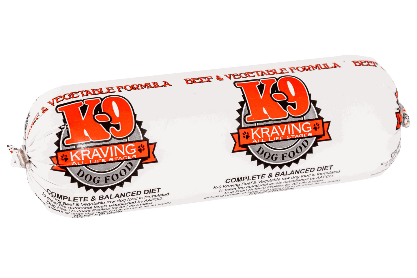 K-9 Kraving Beef & Vegetable Formula Raw Dog Food package.