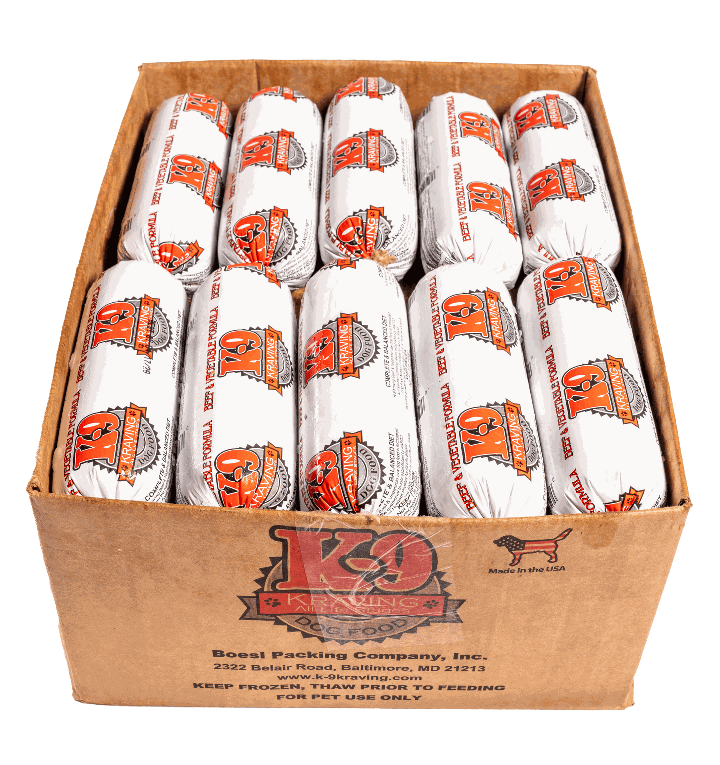 K-9 Kraving Beef & Vegetable Raw Dog Food Packaging Box