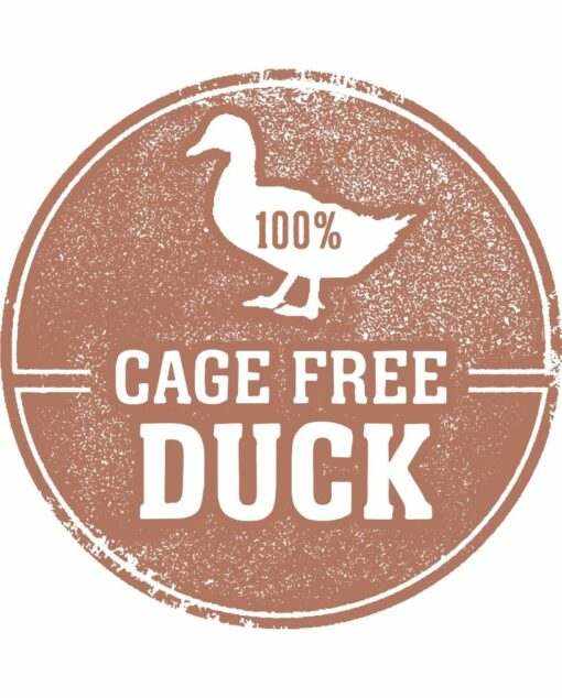 Cage-free duck label for freeze-dried duck dog food.
