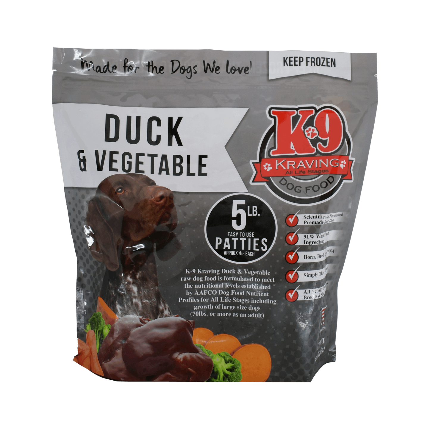K-9 Kraving Duck & Vegetable Formula Raw Dog Food Packaging