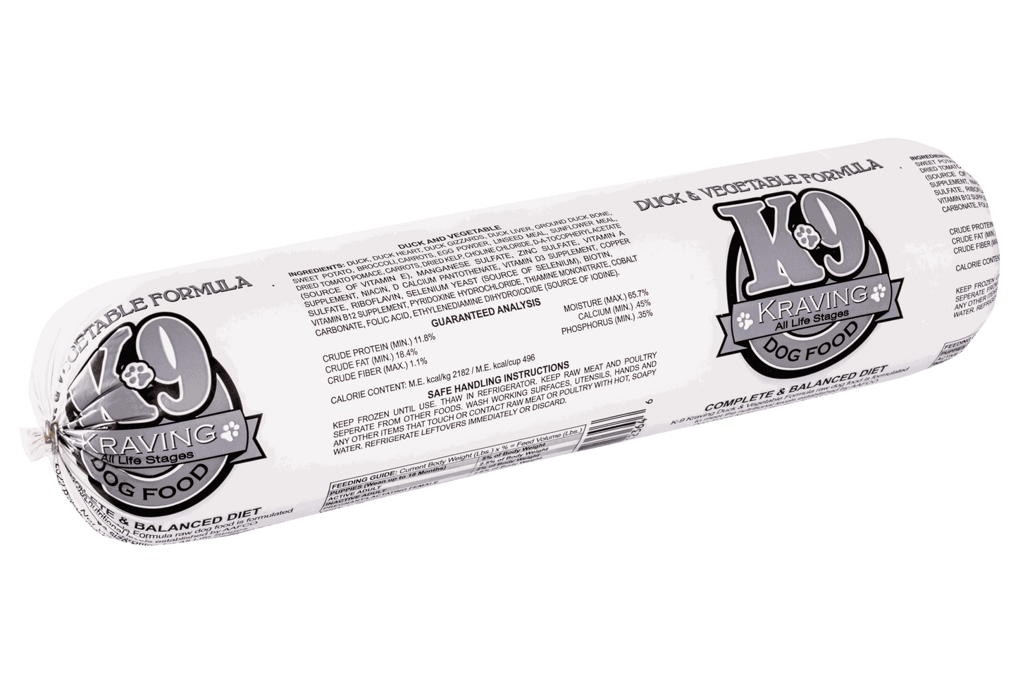 K-9 Kraving Duck & Vegetable Formula Raw Dog Food packaging.