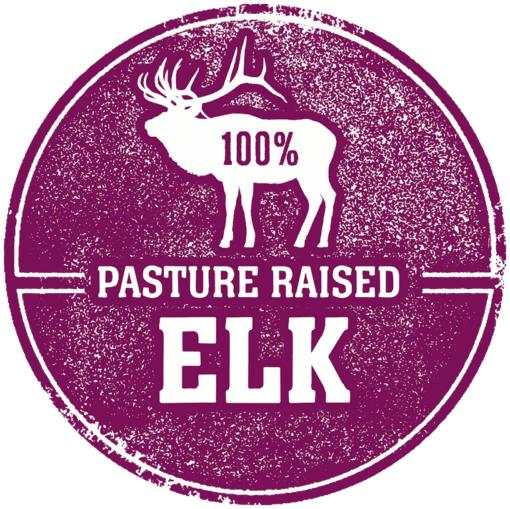 100% pasture-raised elk graphic for freeze dried liver fillets packaging.