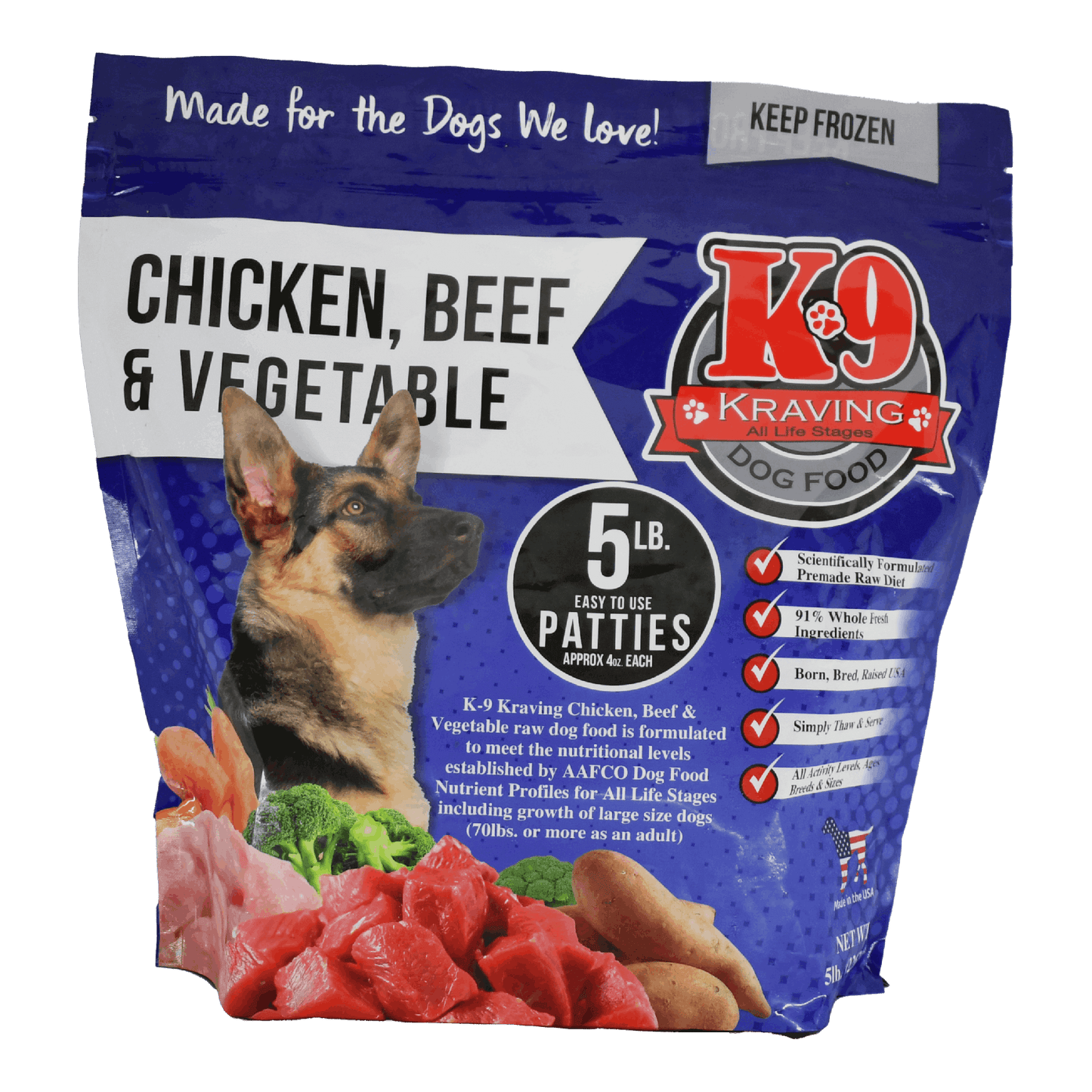 K-9 Kraving Chicken Beef & Vegetable Raw Dog Food Packaging