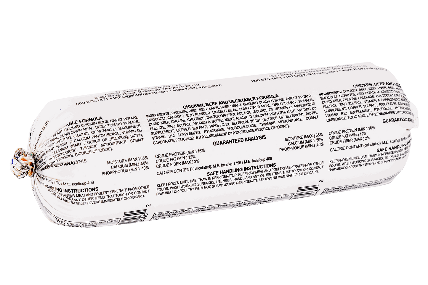 K-9 Kraving Chicken Beef & Vegetable Raw Dog Food Packaging