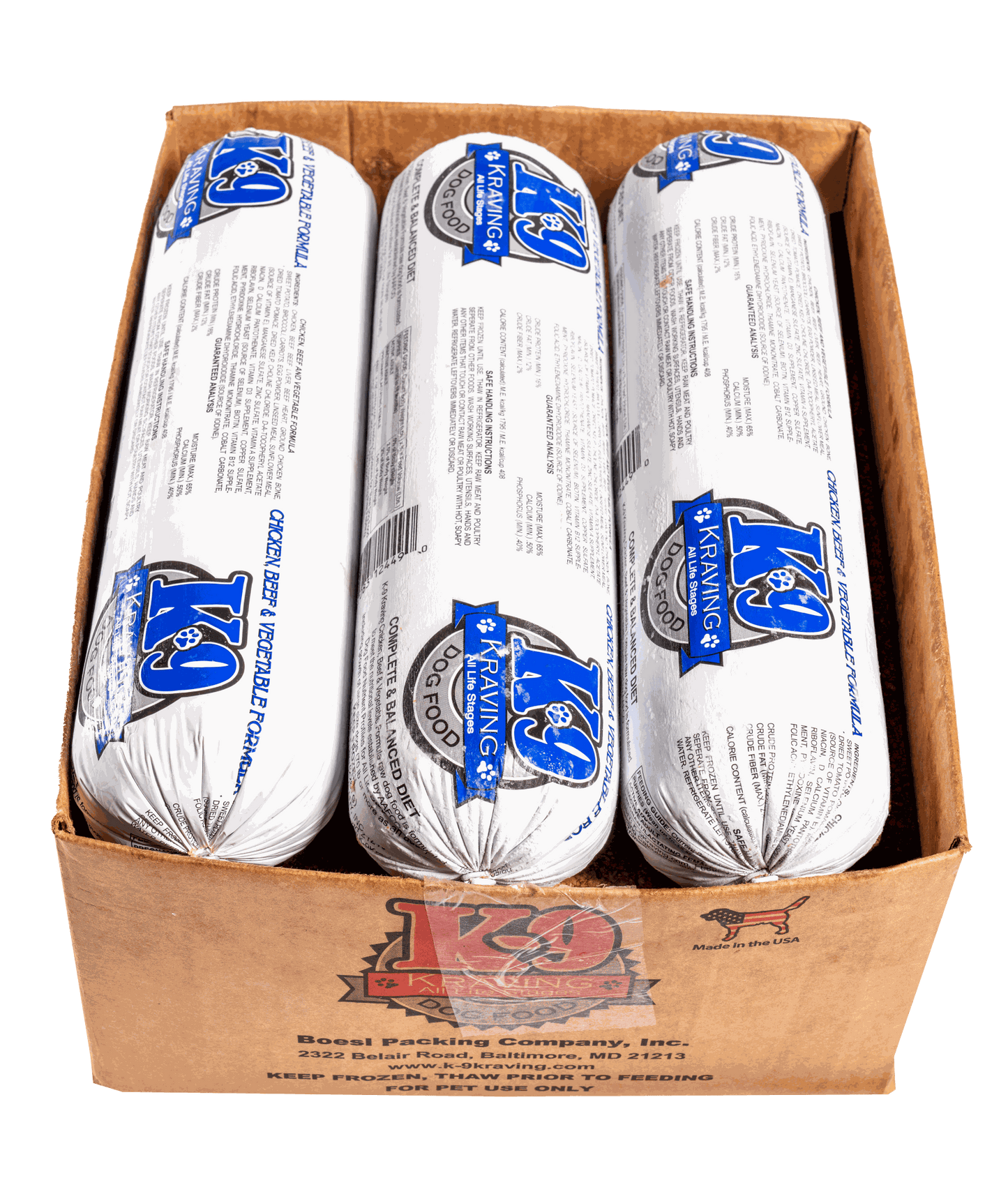 Chicken Beef & Vegetable Raw Dog Food Rolls in Box