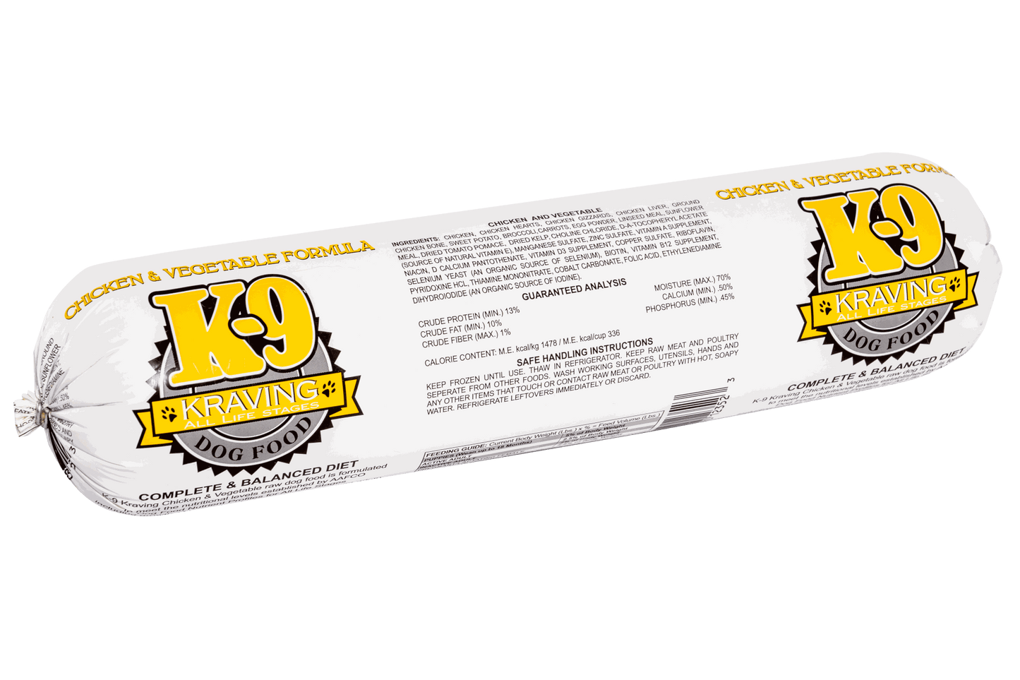 K-9 Kraving Chicken & Vegetable Raw Dog Food packaging.