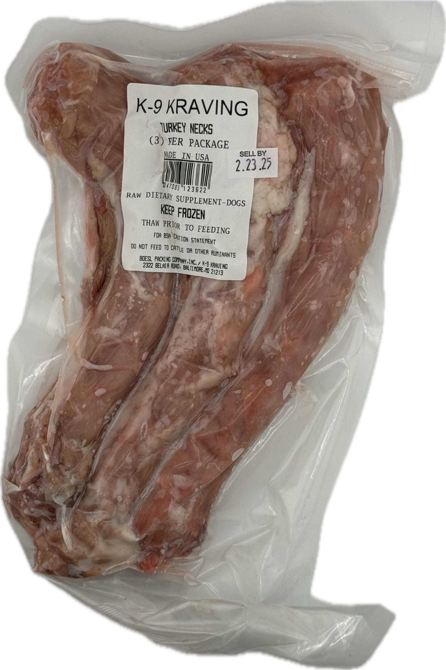 K-9 Kraving Turkey Necks in sealed packaging for dogs.