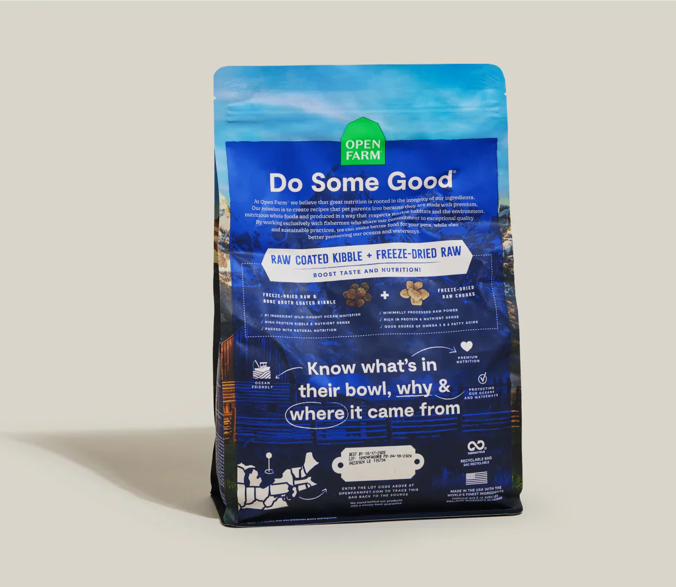 RawMix Wild Ocean grain-free dog kibble with wild-caught fish, freeze-dried raw coating, and superfoods for balanced nutrition