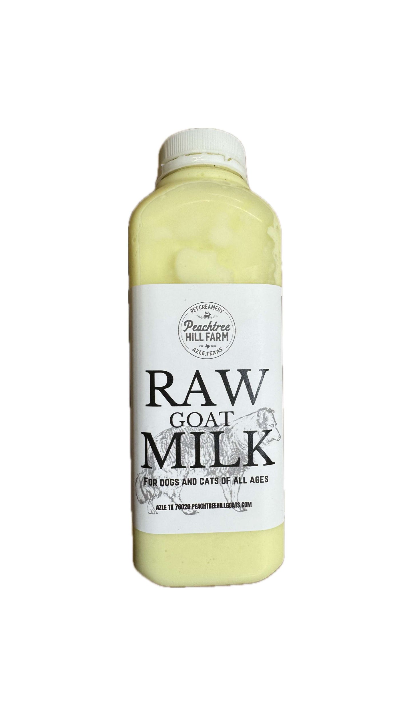 Raw Goat's Milk bottle for pets, fresh and locally sourced from Azle, TX.