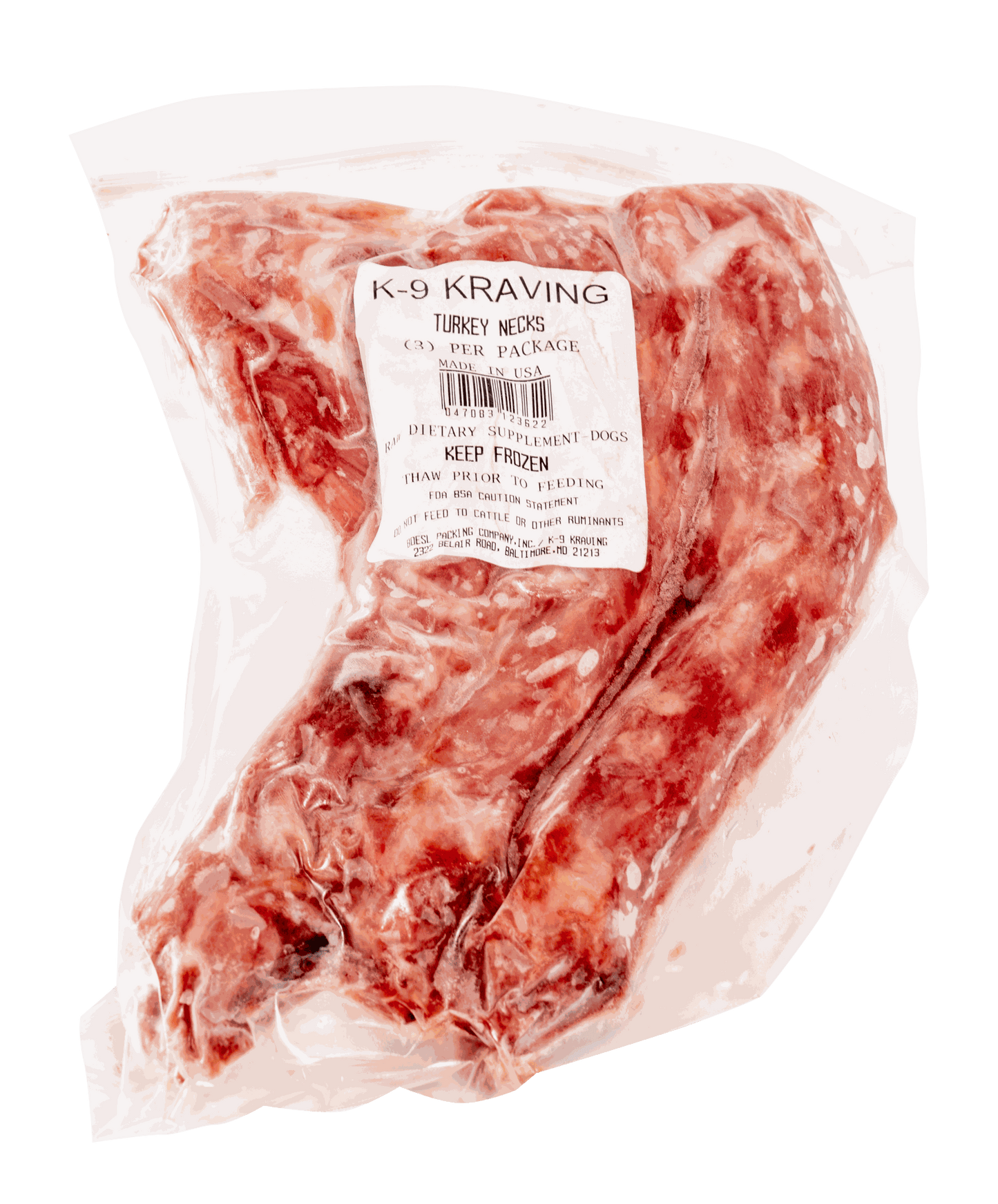 K-9 Kraving Turkey Necks in package for dogs' health and nutrition.