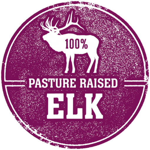 100% pasture-raised elk graphic for freeze dried liver fillets packaging.