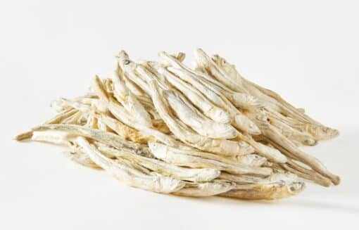 Freeze Dried Great Lakes Smelt pet treats on white background.