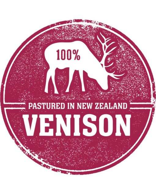 "100% pastured New Zealand venison logo for freeze dried venison heart fillets."