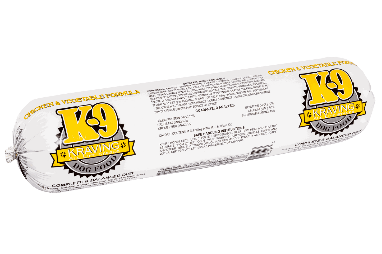 K-9 Kraving Chicken & Vegetable Formula Raw Dog Food DFW Raw Dog Food K-9 Kraving Frozen Complete Diet Chicken