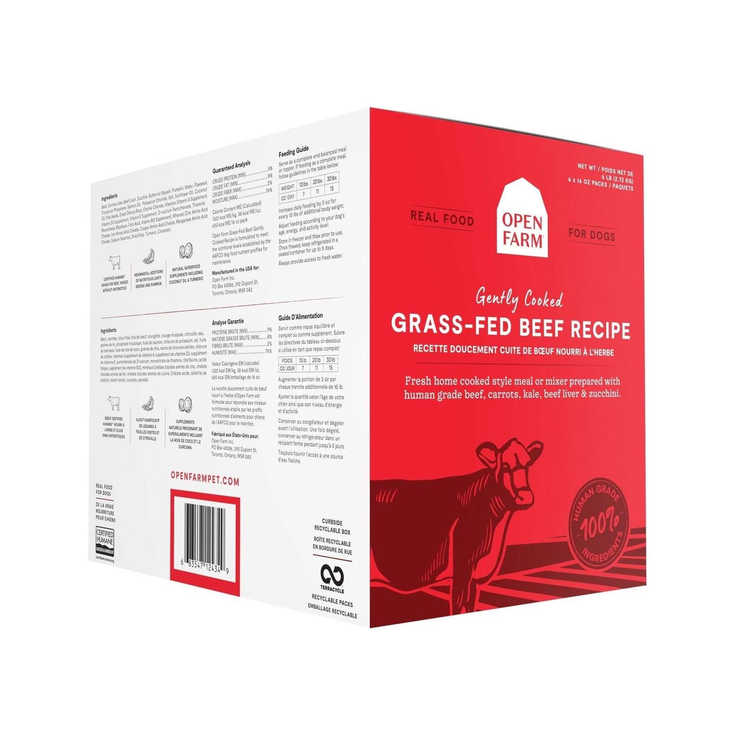 Grass-fed beef grain-free freshly crafted dog food in frozen pouches with vegetables and superfoods