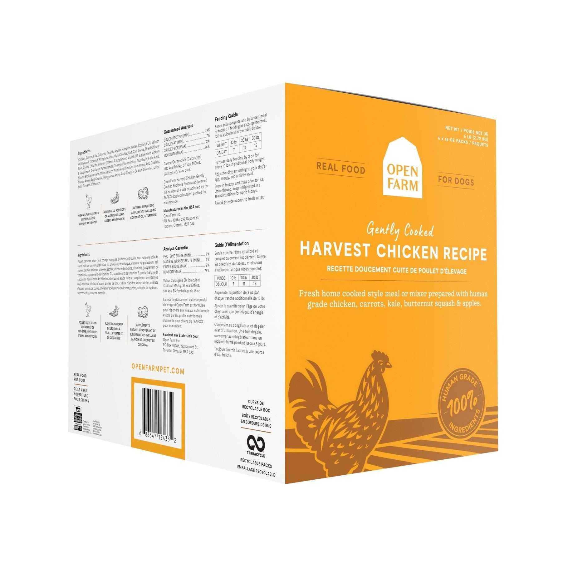 Harvest Chicken Grain-Free Freshly Crafted Dog Food-Fresh Food-Open Farm-6 lb Case - Six 16 oz Pouches-DFW Raw Dog Food