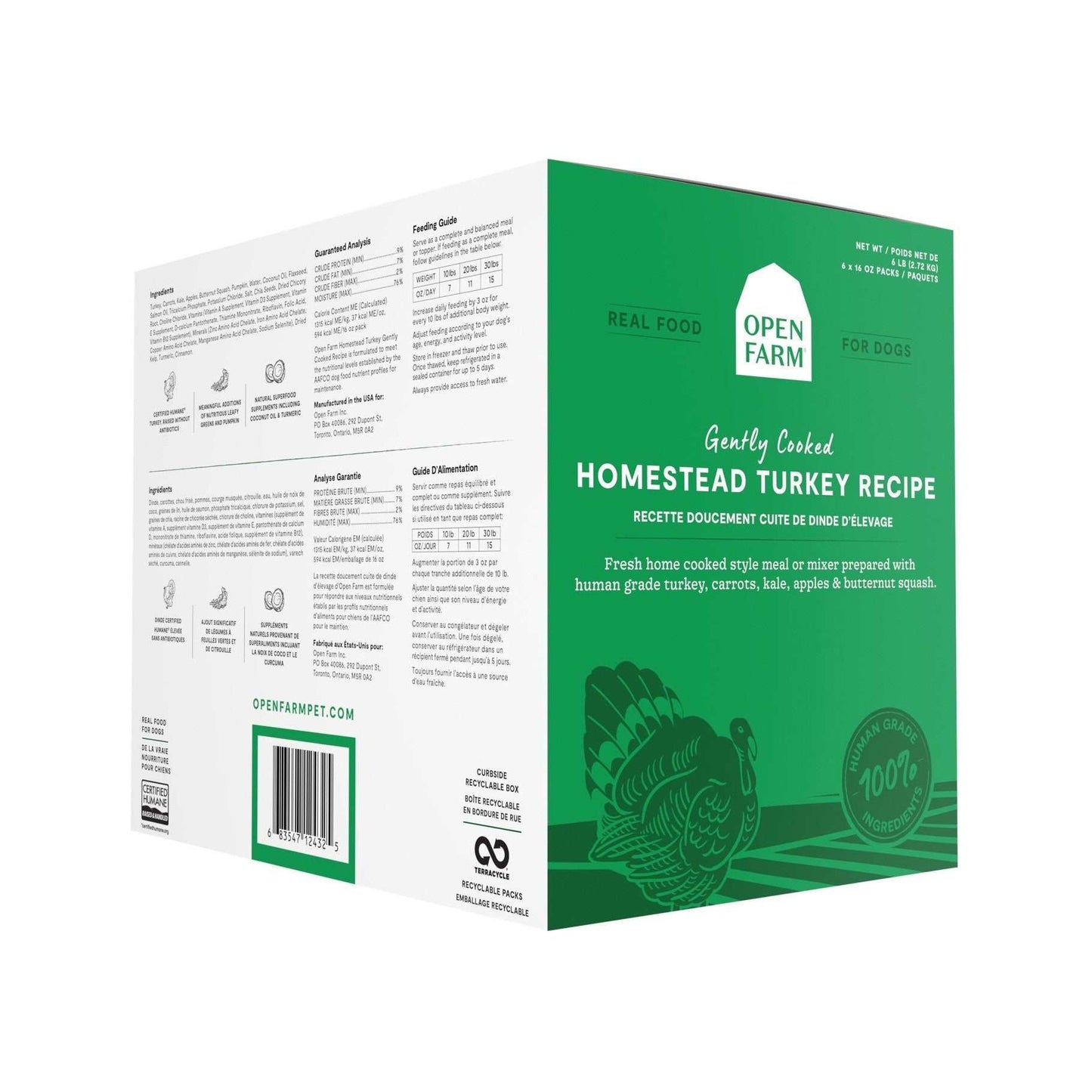 Homestead Turkey Grain-Free Freshly Crafted Dog Food-Fresh Food-Open Farm-6 lb Case - Six 16 oz Pouches-DFW Raw Dog Food