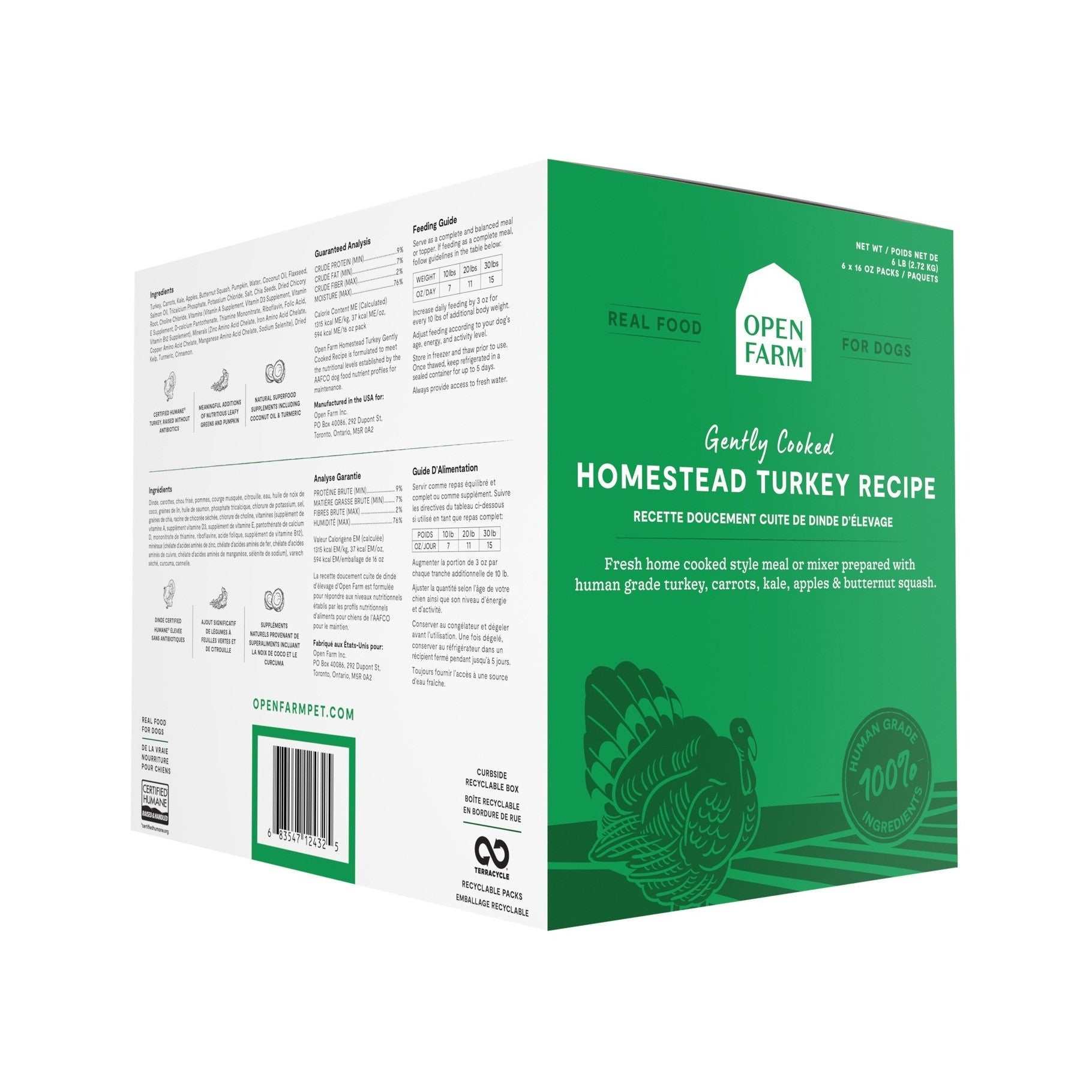 Homestead Turkey Grain-Free Freshly Crafted Dog Food-Fresh Food-Open Farm-6 lb Case - Six 16 oz Pouches-DFW Raw Dog Food