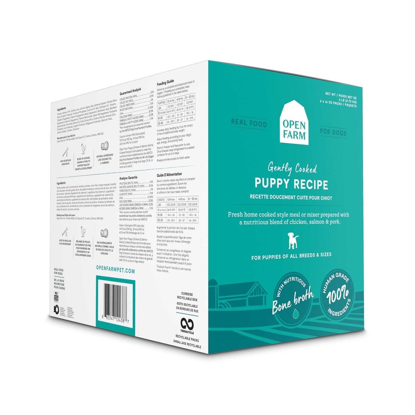 Puppy grain-free freshly crafted dog food with chicken, salmon, pork, bone broth, and human-grade ingredients for healthy growth and digestion