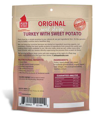 Original Real Strips Turkey & Sweet Potato DFW Raw Dog Food Plato Pet Treats Dry Treats Plato Pet Treats Original Real Strips Turkey & Sweet Potato