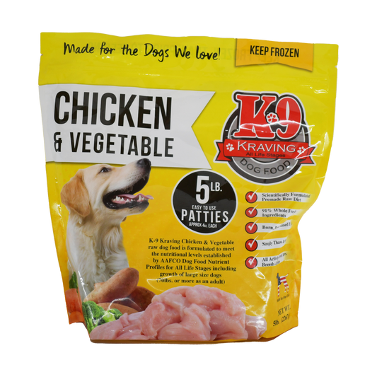 K-9 Kraving Chicken & Vegetable Formula Raw Dog Food 5 lb Bag of Patties Front