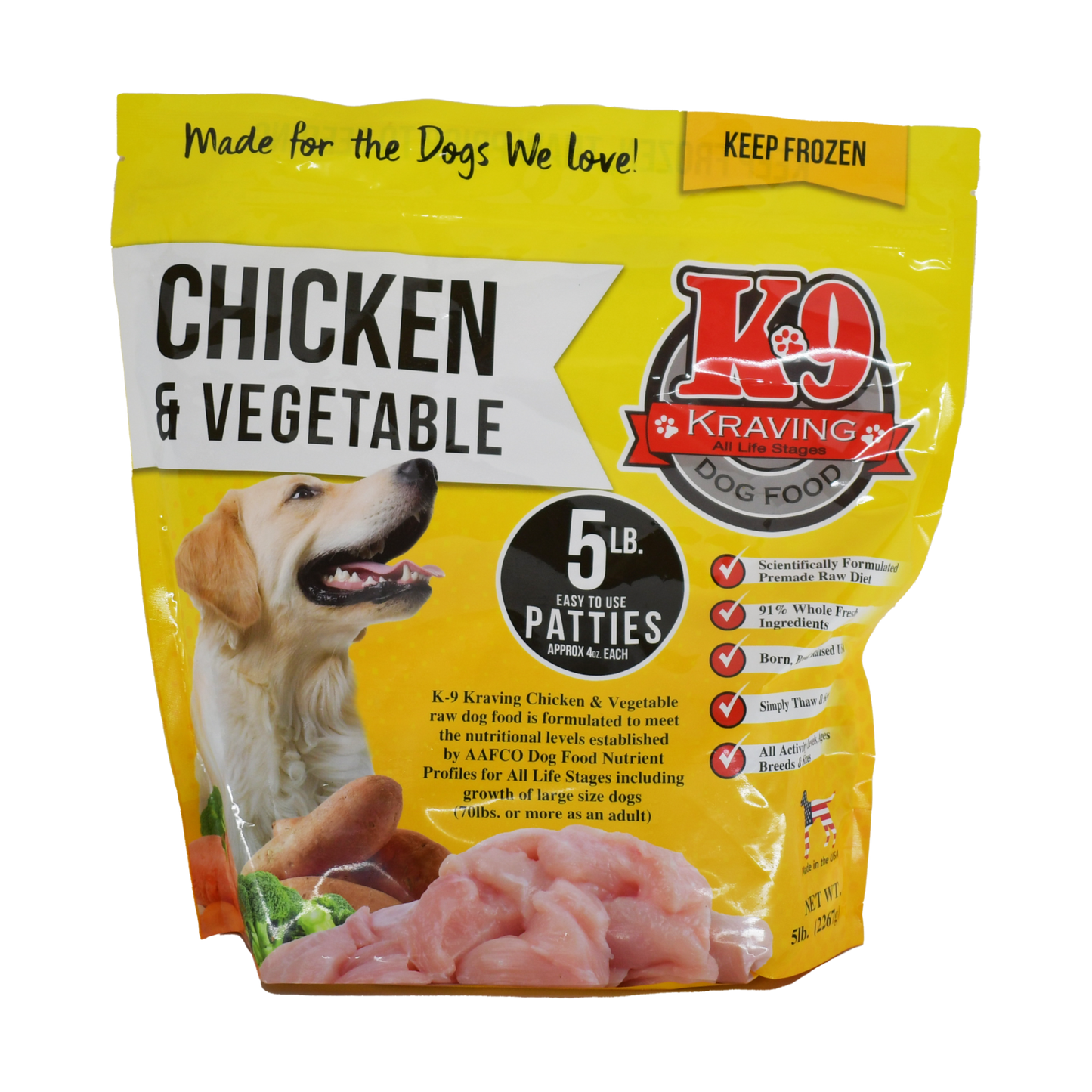 K-9 Kraving Chicken & Vegetable Formula Raw Dog Food DFW Raw Dog Food K-9 Kraving Frozen Complete Diet Chicken