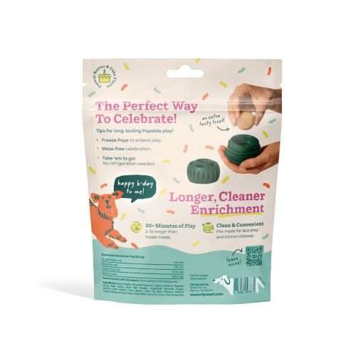 Pupsicle Birthday Pops dog treat bag with goat milk and dog-safe sprinkles for birthday celebrations