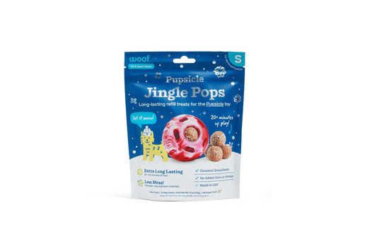 Pupsicle Jingle Pops limited edition holiday dog treats with peanut butter and beef flavor in festive packaging