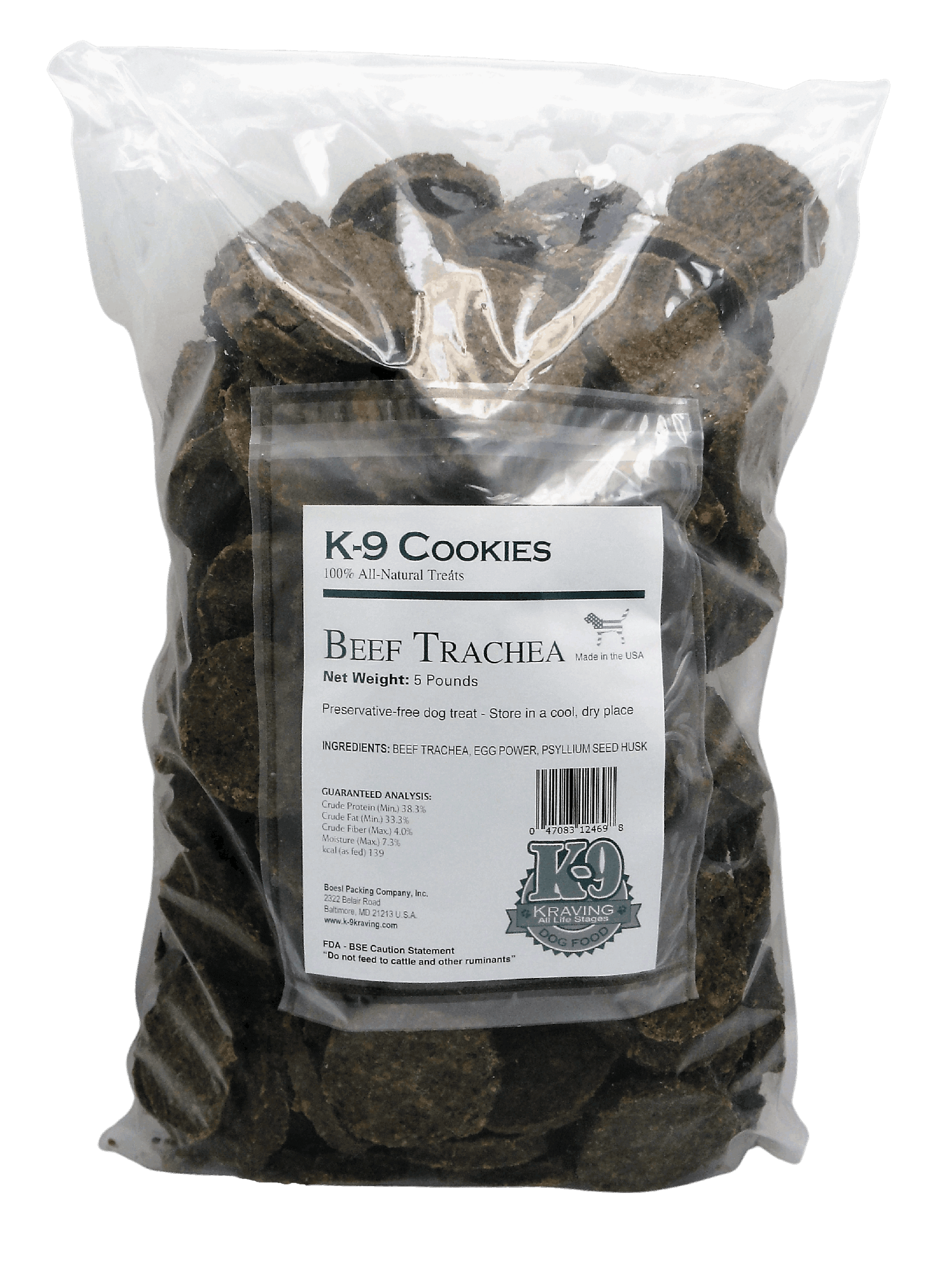 Beef Trachea K-9 Cookies - 5 lbs DFW Raw Dog Food K-9 Kraving Dry Treats Beef Trachea K-9 Cookies