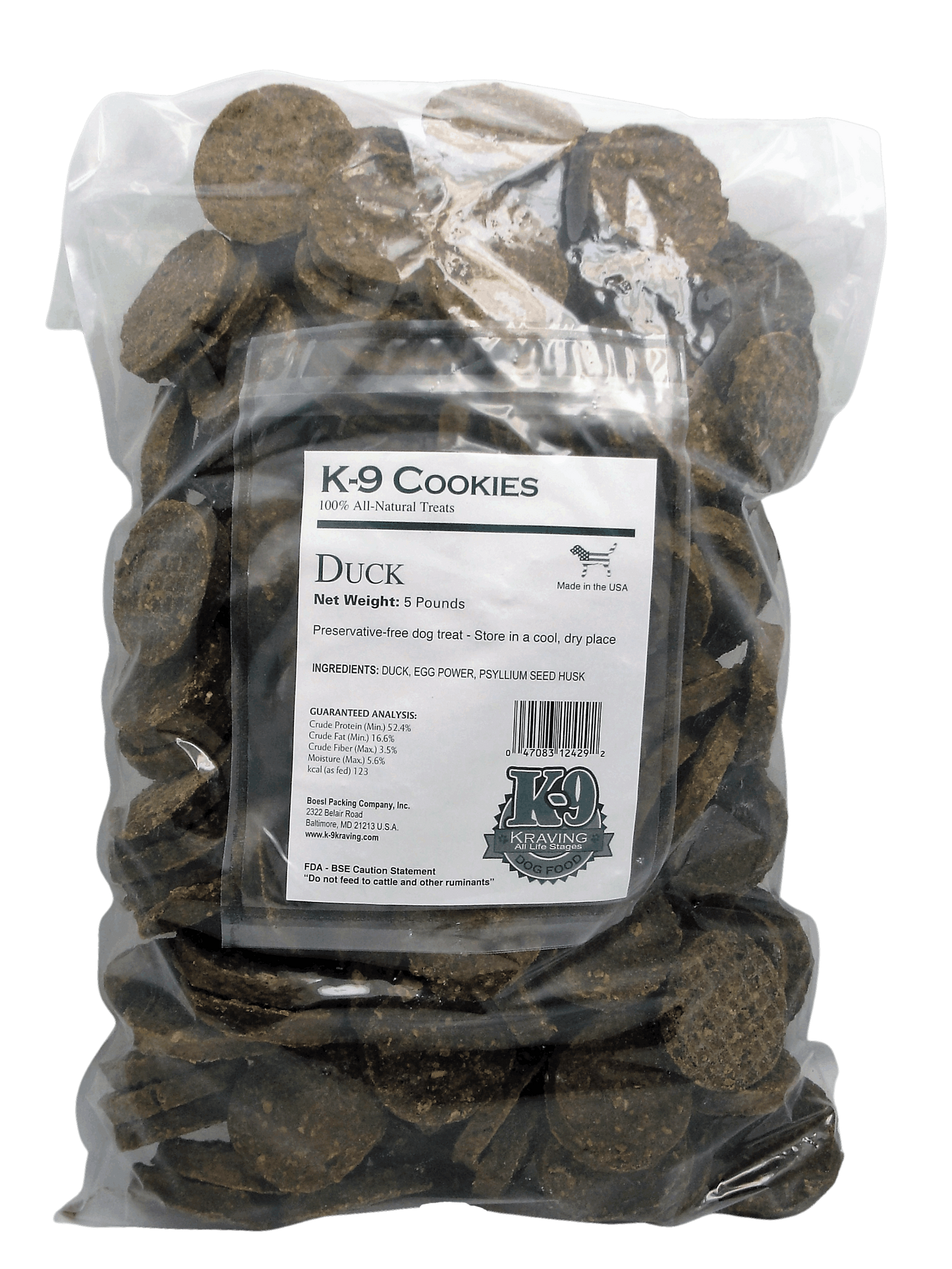 Duck K-9 Cookies - 5 lbs DFW Raw Dog Food K-9 Kraving Dry Treats Duck K-9 Cookies