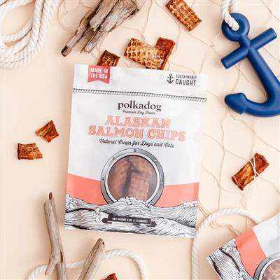 Alaskan Salmon Chips dog treats in 4oz bag made from 100% wild caught sustainable Alaskan salmon