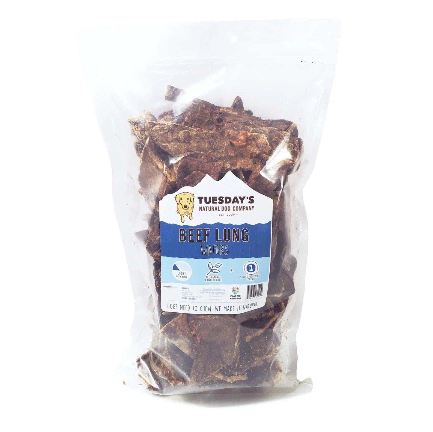 Beef lung wafers dog treat firm texture single ingredient snack