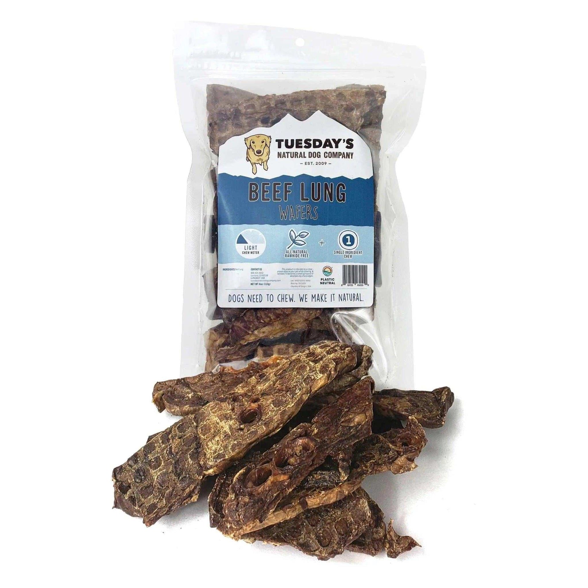 Beef lung wafers dog treats firm texture single ingredient snack for dogs