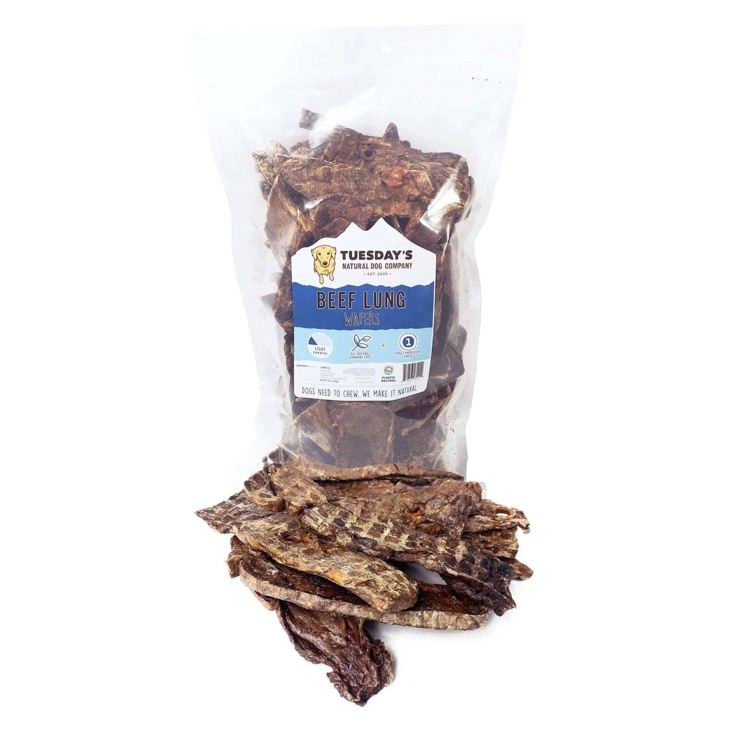 Beef Lung Wafers dog treat with firm texture for all dog sizes and life stages