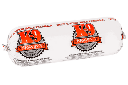 K-9 Kraving Beef & Vegetable Formula Raw Dog Food package.