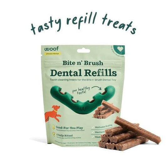 Bite n' Brush Dental Refills for dogs, V-shaped toothbrush sticks, pack of 16, best dog toothbrush treats.
