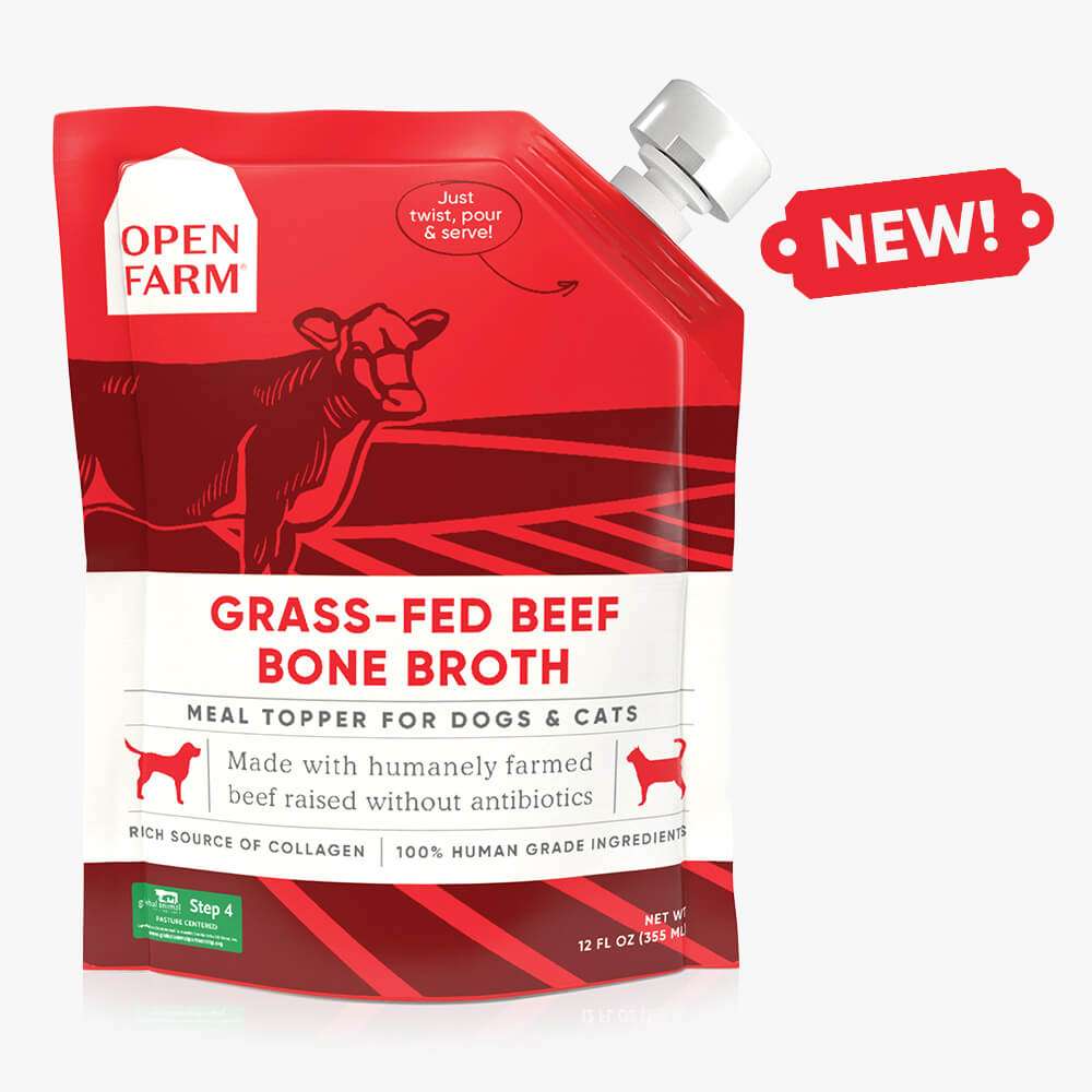 Open Farm Grass-Fed Beef Bone Broth for Pets - Nutritious Meal Topper with Collagen.