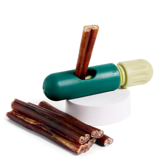 BullySafe chew holder with bully sticks for dogs.