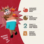 Recklessly crunchy dog treats with pot roast punchers flavor, featuring highest quality beef and fun texture.