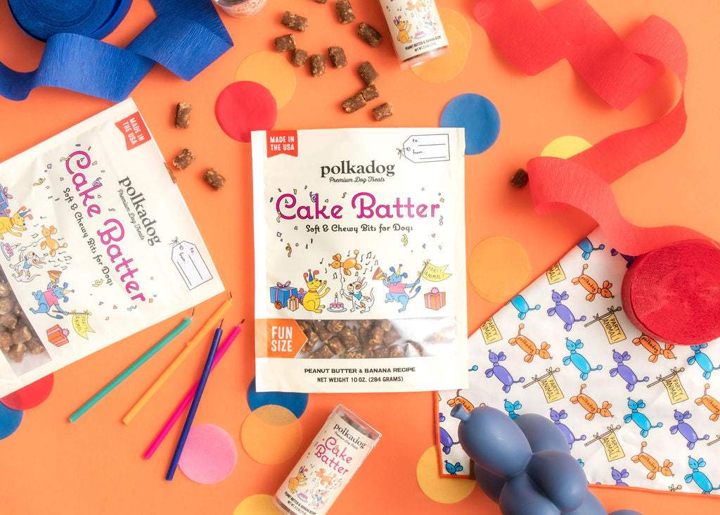 Cake Batter Peanut Butter and Banana Soft & Chewy Dog Treats Mini Tube with natural ingredients and fun size packaging