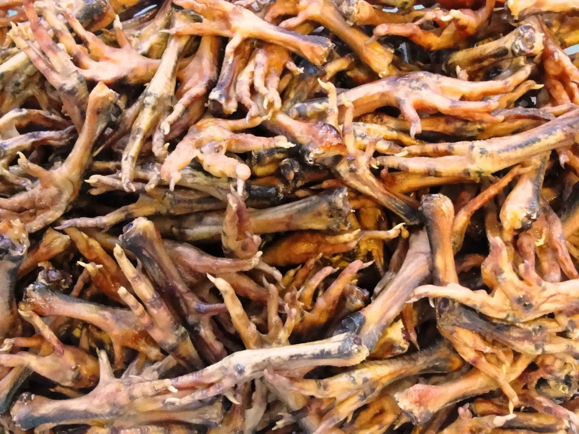 Dried chicken feet in bulk, natural dog chews, healthy joints and teeth, 10 lb case.