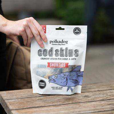 Cod Skins Jerky Crunchy Dog Treats made from wild caught Alaskan cod skin with high protein content