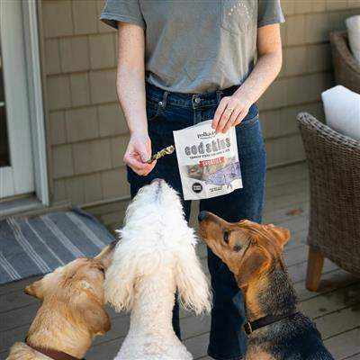 Cod Skins Jerky Crunchy Dog Treats made from wild-caught Alaskan cod skin, single ingredient, natural and locally sourced