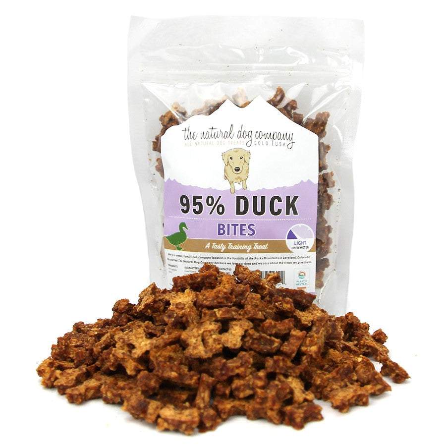 95% duck training bites dog treats in bone-shaped pieces for sensitive stomachs and allergy-prone dogs
