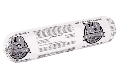 K-9 Kraving Duck & Vegetable Formula Raw Dog Food packaging.