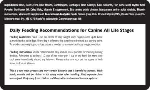 Ingredients and feeding guidelines for Fresh Is Best® Freeze-Dried Beef Dog Food. Premium raw nutrition for canine health.